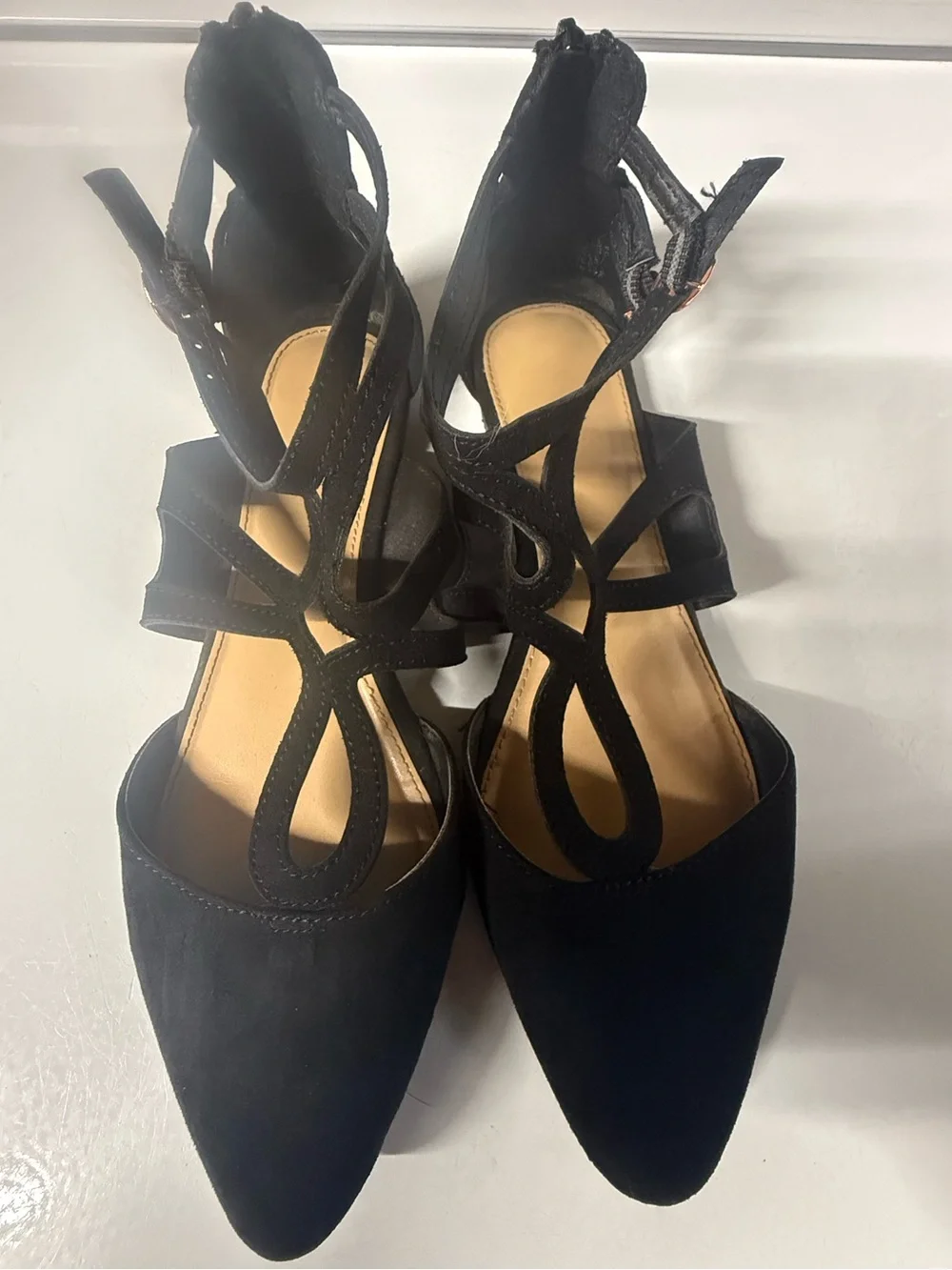 Black Pointed Toe Strappy Flats